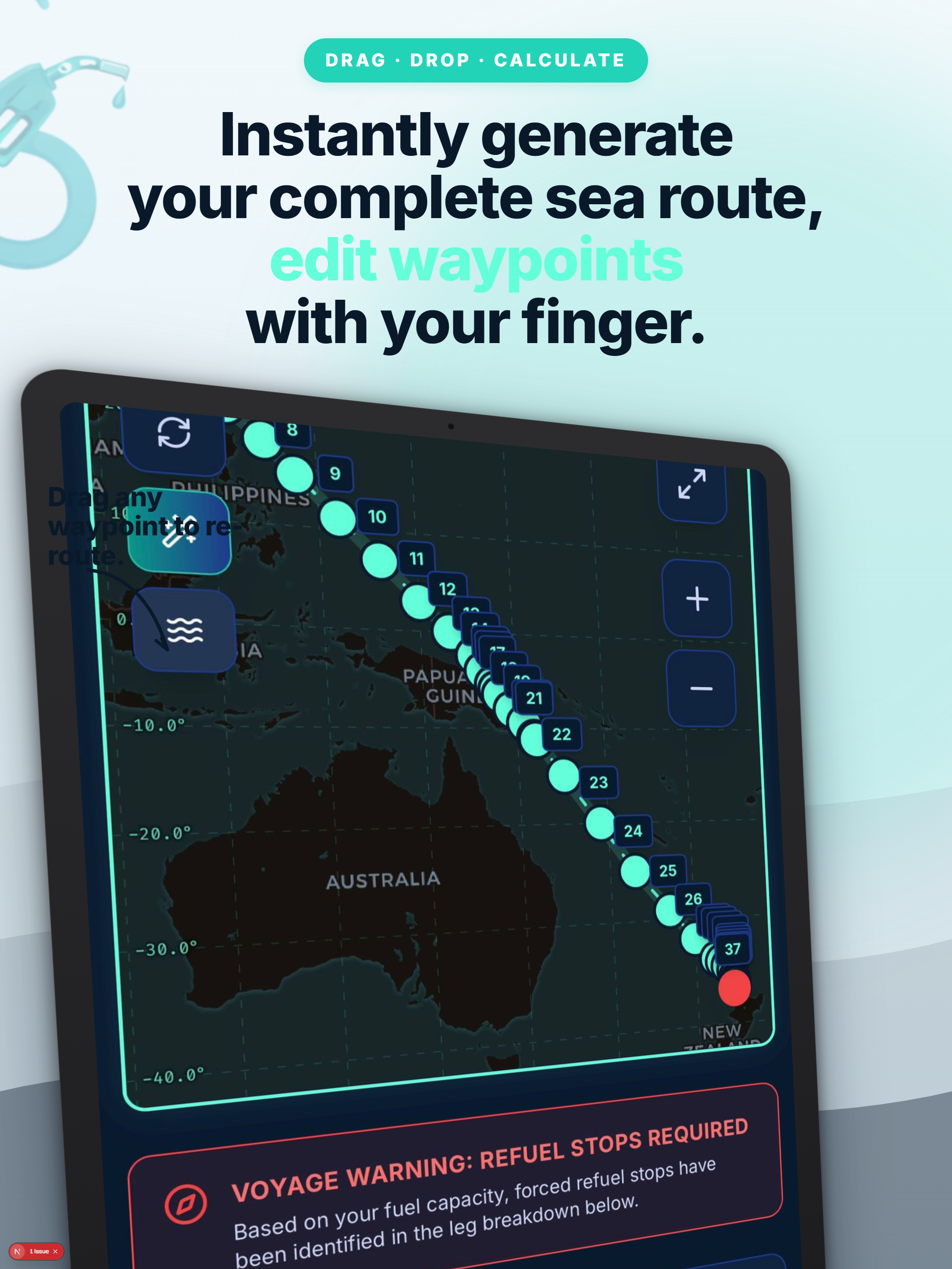 Generate your complete sea route and edit waypoints