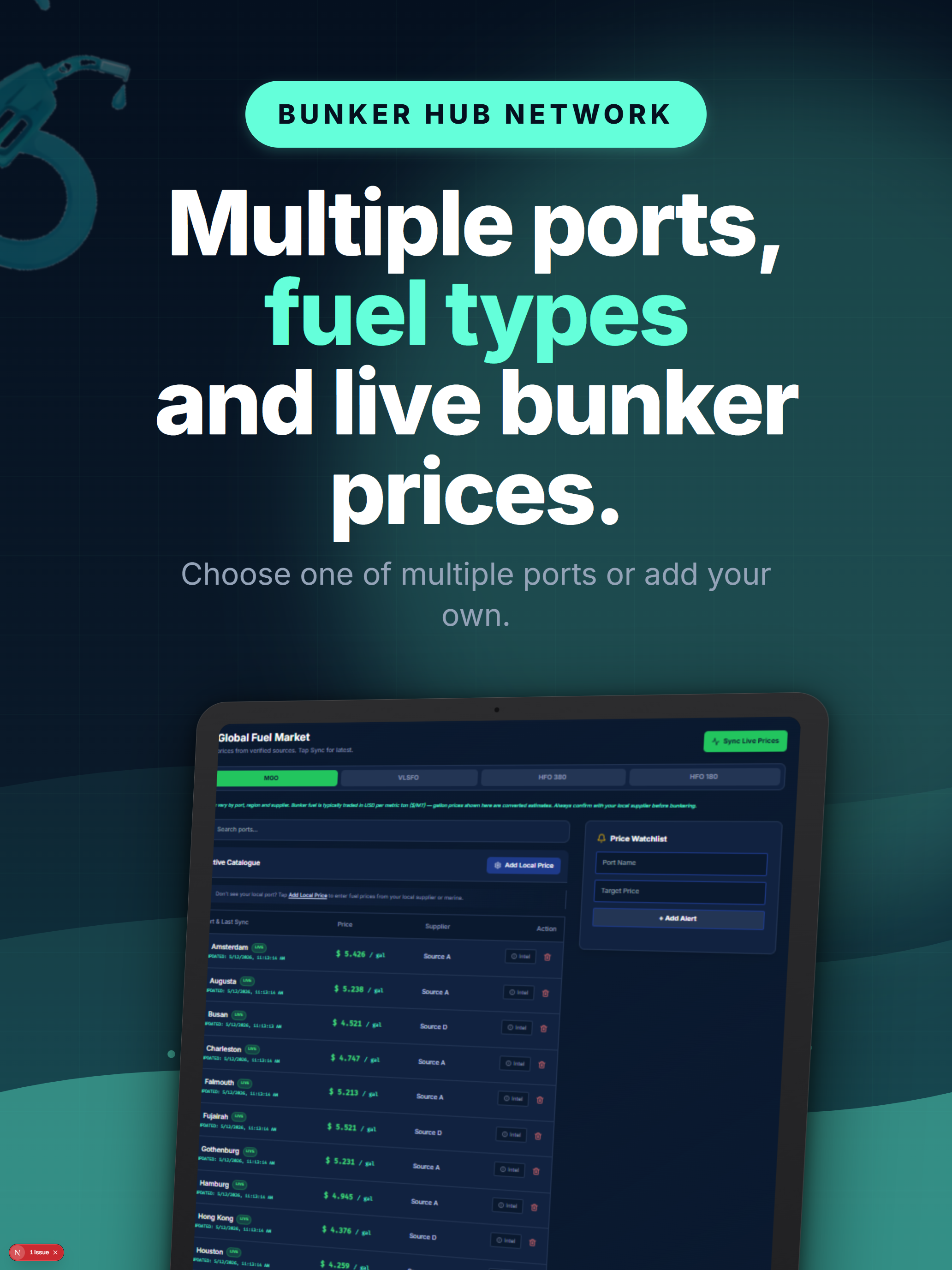 Multiple ports, fuel types and live bunker prices